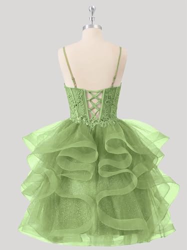 Glitter Tulle Homecoming Dresses 2025 Tiered Ruffles Lace Short Prom Dress for Teens Quinceanera Dress3