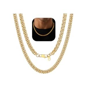 FaithHeart Miami Cuban Link Chain for Men, Silver/Black/14K Gold Plated Stainless Steel Cuban Link Chain Necklaces, 3.5/6/9/12mm Mens Necklace Hip Hop Jewelry 18"-30" Length 26 Inch 6mm-Gold
