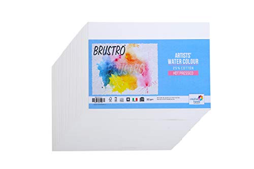 Image of BRUSTRO Artists 25% Cotton Watercolour Paper,Hot Pressed, 300 GSM,Size (Small) 10x14 cm, 50 Sheets| Ideal for Watercolor,Acrylic,Gouache,Charcoal,Graphite,Ink & Other Mixed Media