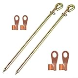 Erdungsstab-Set aus kupferbeschichtetem Stahl, 45 cm, mit flexiblem verzinntem Kupferdraht, PVC-Isolierung und Ösenverbindern für Generator-Zaun-Antenneninstallationen (2 Stück)