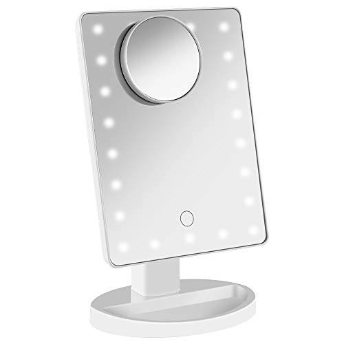 Espejo de maquillaje con luz LED y aumento de 10X, espejo de tocador con pantalla táctil recargable por USB, espejo cosmético de mesa