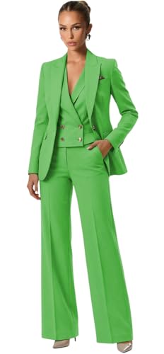 Plus Size Suits for Women 3 Piece Regular Fit Light Green Womens Tuxedo Suit Set V Neck One Button Womens Suits for Wedding Guest Size 5X-Large