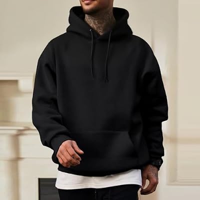 Unisex Fleece Pullover Hoodie with Drawstring Black