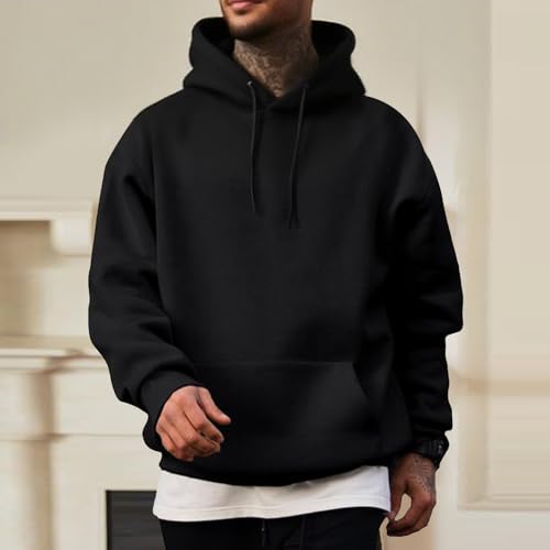 Unisex Fleece Pullover Hoodie with Drawstring Black