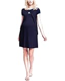 Maternal America Women's Maternity Capsleeve Crossover Nursing Dress, Black/Royal Blue, X-Small