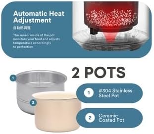Image showing the two inner pots included with the Toyomi PC 2001: one stainless steel and one ceramic coated.