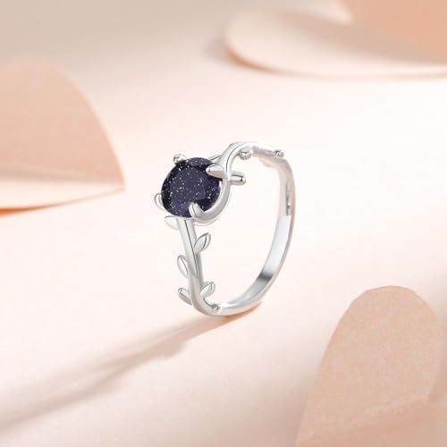 Unique Blue Sandstone Promise Ring - Vintage Engagement Rings for Women - 7x7 Round shaped Womens Wedding Rings Plated with Titanium4