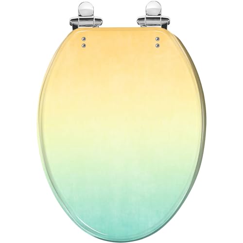Elongated Toilet Seat Autumn Orange Yellow Green Pale Grunge Colorful Pattern Abstract Resin Toilet Seat Slow Quiet Close with Quick-Release Hinges Toilet Seat with Cover Easy to Clean Install