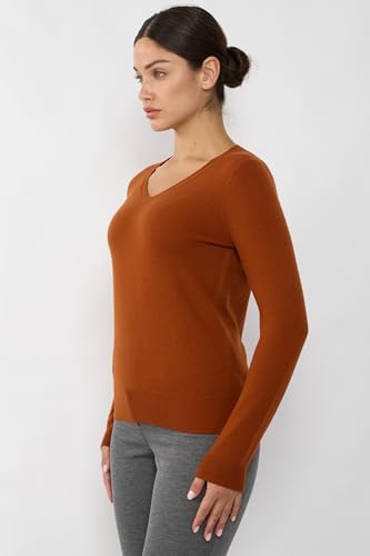 Image of JENNIE LIU Women's 100% Pure Cashmere Long Sleeve Pullover V Neck Sweater