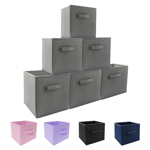 Image of EBIGIC storage bins collapsible storage bins,cube storage organizer (Pack of 6) 9 * 7.5 * 7.5inch,For home and office Collapsible Closet Shelf Organizers, Drawer Organizers (Grey)