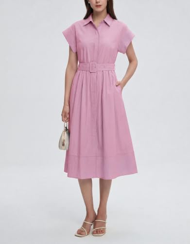 Image of EZAPINE Womens Summer Shirt Dress Casual Button Down Long Dress with Belt