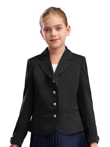 Aislor Kids Girls Blazer Jacket Solid Color School Uniform Lapel Long Sleeve Button Down Suit Jacket with Pockets