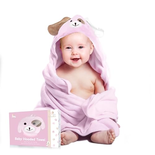 Image of FOREVERPURE Premium Baby Towels with Hood - Ultra Soft, Absorbent Viscose Made of Bamboo, Extra Large 35 x 35 Inches, for Boys and Girls, Newborn Shower Gift, Pink