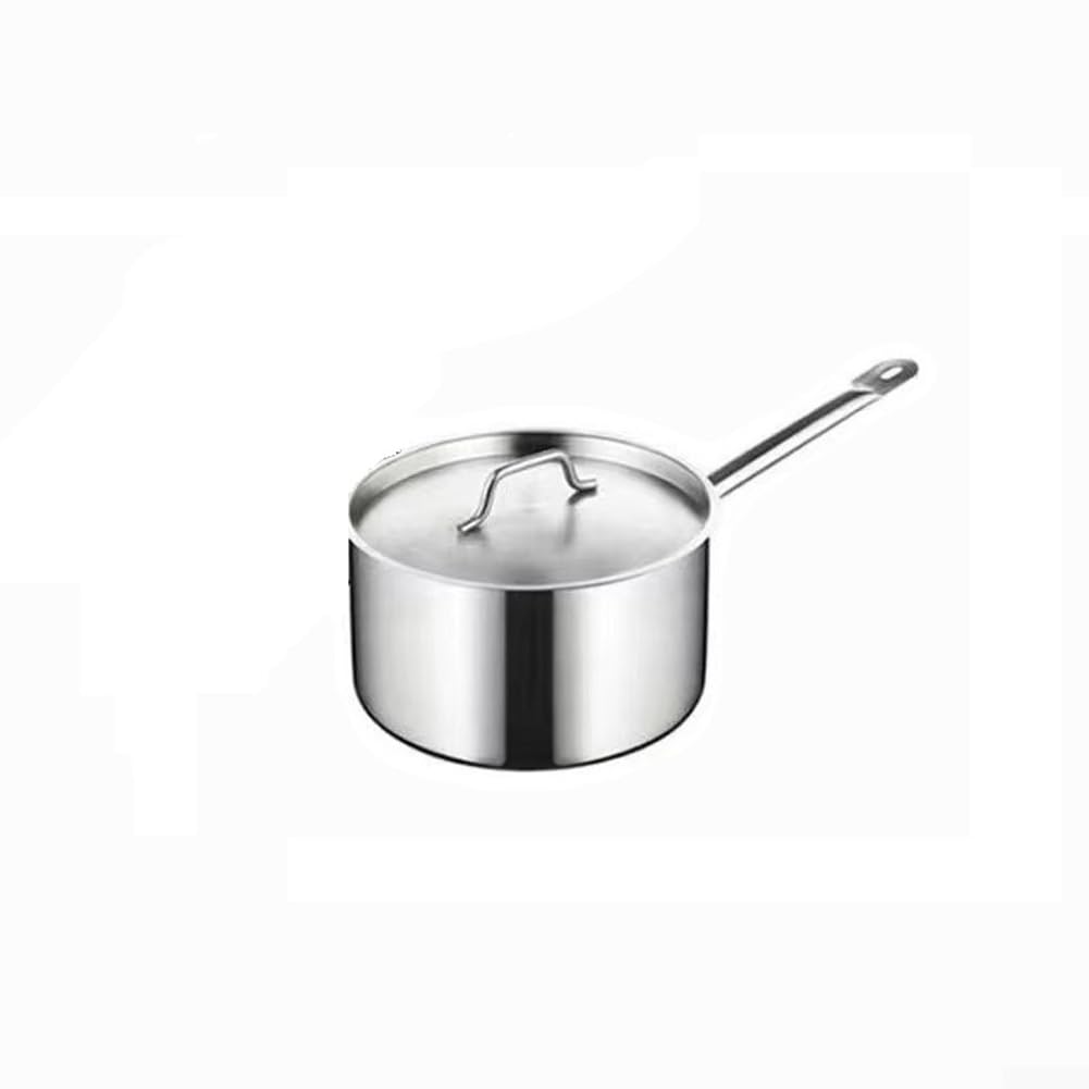 Cacerola de acero inoxidable de 16 cm con acabado plateado y tapa de cristal premium