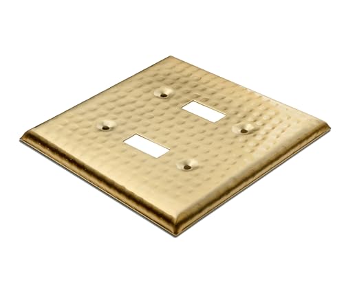 Image of Monarch Abode Double Switch Hand Hammered Toggle Decorative Wall Plate Switch Plate Outlet Cover, 2-Gang, Brushed Gold (Pack of 2)