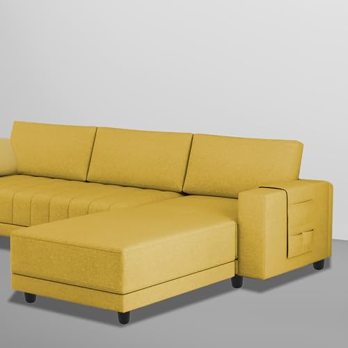 Image of BRAXTON Louis RHS 4 Seater L Shape Sofa Set for Living Room (Yellow Fabric) Premium Fabric Sofa