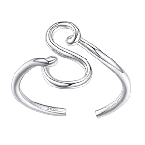 SILVERCUTE S925 Initial Rings, Adjustable Size 6-12 Statement Alphabet Letter A-Z Jewelry Personalized Twisted Initials Rings Sterling Silver Stacking Ring for Women