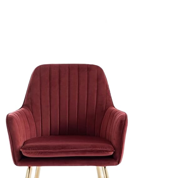 Image of Toxigo Velvet Office and Garden Area Outdoor Chairs | Cushion Seat Chair with Pillows for Modern Contemporary Upholstered with Polished Rosegold Metal Designer Piece | Set of 2 (Red)