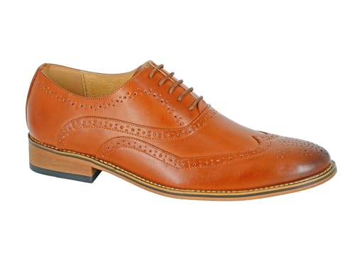 Mens 'Goor' 5 Eyelet Brogue Oxford Shoes - Tan PU, Mens UK 12 / EU 46
