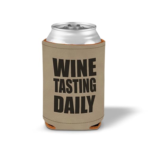 Style In Print Leatherette Beer Cuzzi Can Sleeve Wine Tasting Daily Food & Beverage Wine Engraved Can Cover Beverage Cooler Khaki, LKOOZ_KWIN202_K