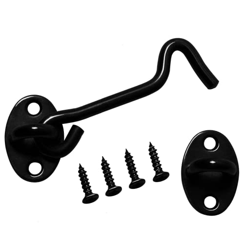 4" Barn Door Latch Door Lock Hardware, Sliding Door Lock Eye Hook Latch with Screws, Rust-Resistant Metal Gate Latch, Privacy Hooks Latch for Inside Door, Wooden Fence, Garage Door (Black)