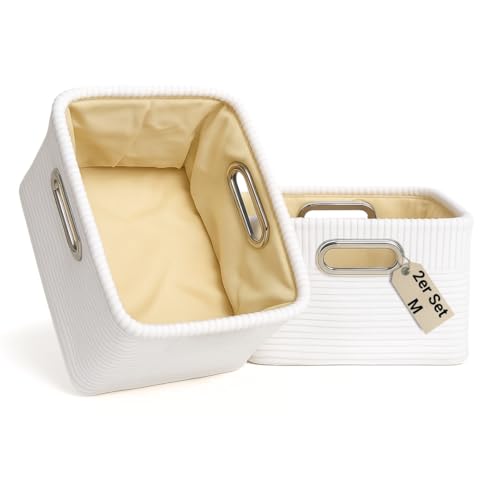 Juego de 2 cajas de almacenamiento (M) de tela de pana – Cesta plegable en color blanco – Organizador para cambiador, armario, habitación de los niños y juguetes – Cajas de tela de alta calidad para