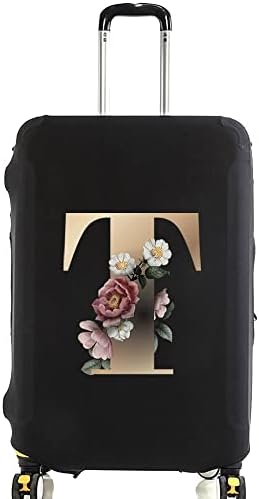 Initial Letter Printed Design Travel Trolley Case Cover Protector Washable Suitcase Cover Luggage Storage Covers for 18-28 Inch Luggage Cover (L (26-28 inch Luggage), Black)