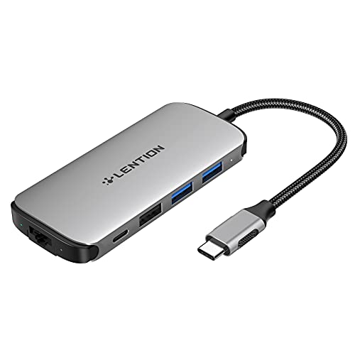 LENTION Hub USB C 8 en 1 avec 4K HDMI, 3 USB 3.0, Carte SD / TF, Ethernet 1000M pour MacBook Pro 13/15/16/M1 2020-2016, Nouveau Mac Air e Surface, Chromebook, Altro (C48 Gris Sidéral) Cover