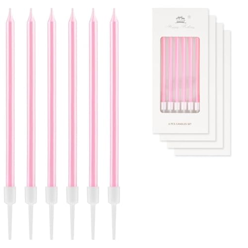 24 Pezzi Candele di Compleanno Rosa,Candele Lunghe e Sottili per Torte,Decorazioni per Feste a Tema Ragazze,Candele di Perle per Ragazze e Donne,per Compleanni,Anniversari e Festa delle Ragazze