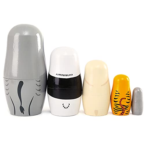 Moonmo 5Pcs Beautiful Handmade Wooden Animal Nesting Dolls Elephant Panda Nesting Dolls Gift Russian Nesting Wishing Dolls Matryoshka Traditional #TOP5