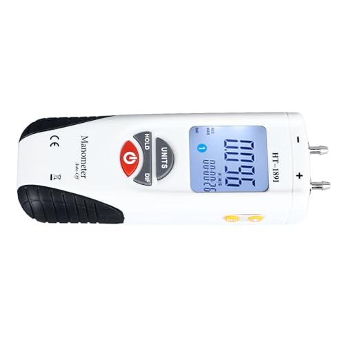 Generic Dual Port Manometer, High Accuracy ABS and Silicone Differential Pressure Gauge Backlit LCD Display for Blower Pressure, Genericrbma945602