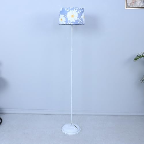 Image of tu casa White Metal-Iron Base Foldable Floor Lamps with Narcissue Floral Print & Satin Shade for Bedroom, Living Room, Lounge, Office Area, Gifting Without Bulb for Home Decoration (Height - 57 inch)