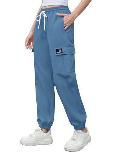 Image of Cromoncent Girls&Womens Cargo Pants Elastic Waist Lightweight Outdoor Jogger Pants, 6 Years - XX-Large