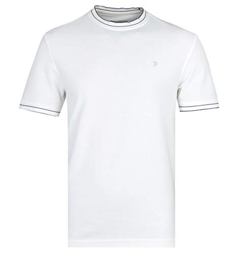 Image of Farah Men's Liverpool Honeycomb Regular Fit Plain Crew Neck Short Sleeve T - Shirt, White (White 103), Large (Manufacturer Size:Large)