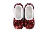Snoozies Ballerina Bling Metallic Shine Slippers | Sequin House Shoes for Women | Slipper Socks with Grippers | Cute Indoor Footwear (Red, Large)