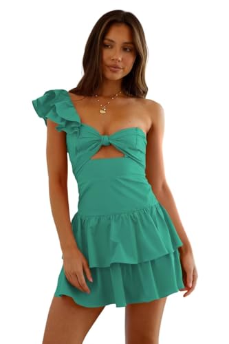 One Shoulder Homecoming Dresses for Teens Short Ruffles Tiered Cocktail Evening Party Dress DE573