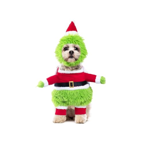 NACOCO Dog Christmas Furry Costume - Xmas Halloween Dog Cosplay Clothes with Cape Hat Green Monster Funny Uniform Santa Outfits Party Favors Apparel Warm Winter (Green, XS