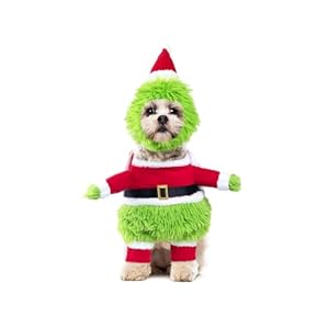 NACOCO Dog Christmas Furry Costume – Xmas Halloween Dog Cosplay Clothes with Cape Hat Green Monster Funny Cat Uniform Green Santa Outfits Party Favors Apparel Warm Winter (Green, XS