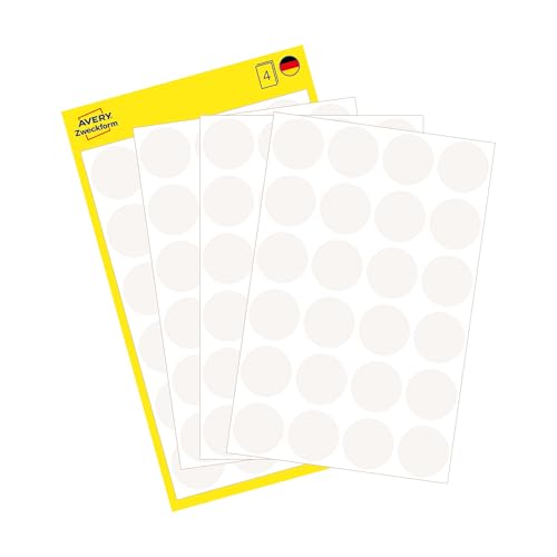 AVERY Zweckform 3170 selbstklebende Markierungspunkte 96 Stück (Ø18mm, Klebepunkte auf 4 Bogen, Punktaufkleber zur Farbcodierung, runde Aufkleber für Kalender, Planer und zum Basteln, Papier) weiß