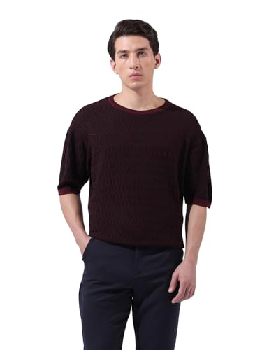 T-shirt texturé pour homme col rond manches mi-longues mode décontractée été