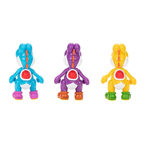 Image of Nintendo Yoshi 3-Pack Action Figures, 4 Inch / 10cm Authentic Super Mario Figures Includes Yellow Yoshi, Purple Yoshi and Light-Blue Yoshi, Ideal for Ages 3+