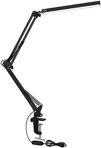 Lampe de Table Moderne avec Pince, Lampe de Table à Bras oscillant, luminosité Variable, Lampe de Table Noire, 215 mm