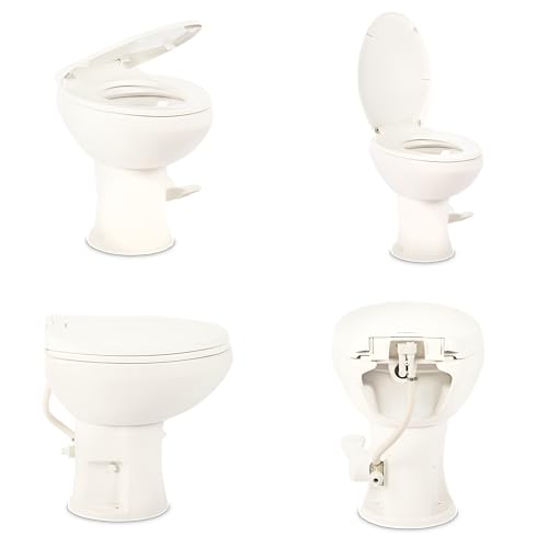 Image of Dometic Model 420 Platinum RV Toilet - Elongated Porcelain Bowl, Universal Fit & 2-Bolt Mount, 18 inch Chair Height Residential-Style, Gravity Flush Toilet with Soft-Close Seat, White (9610008281)