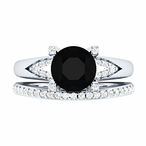 Destiny Jewel Solid 925 Silver 14K White Gold Over 2.35Ct Round Cut Black Diamond Bridal Engagement Wedding Ring Set. _5.5 #TOP2