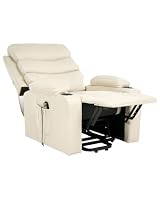 Beliani Fauteuil de Relaxation Moderne en Cuir PU Électrique avec Repose-Pieds Porte-Revues Beige Eter