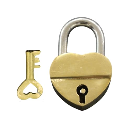 Image of Vintage Heart Shape Mini Brass Padlock with Keys Anti-Theft Decorative Lock for Bag, Travel Suitcase, Jewelry Box, Treasure Chest & Home Storage