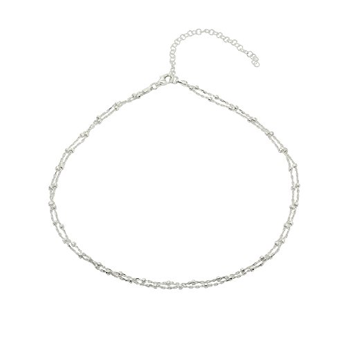Sterling Silver Italian Bead and Link Double Strand Chain Choker Necklace