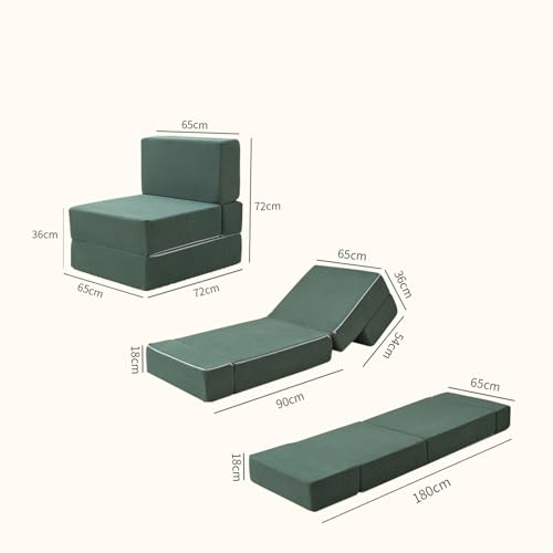 ITACHENG ソファーベッド 一人用 3WAY 折りたたみ式ソファベッド ソファー シート 折りたたみベッド シングル パイル 幅65cm カバーリング仕様 フロアソファ ソフト生地 ロータイプ こたつ用 来客対応 (グリーン) [2]