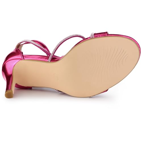 Allegra K Allegra K Women's Rhinestone Knot Strap Stiletto Hot Pink Heels Sandals 7.5 M US