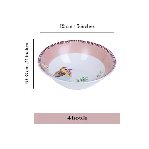 Image of GOLDEN QUEEN'S Small Bowls - Set of 6 | Perfect for Snacks, Fruits, Dessert, Salad & dips | Microwave Safe -Birdie in Pink